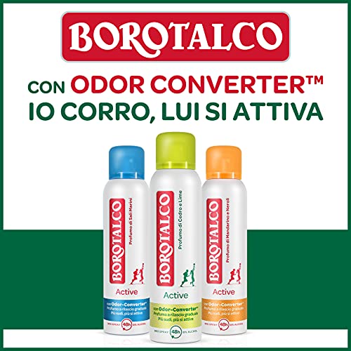 Borotalco, Desodorante en spray Active naranja, absorbe el sudor, sin alcohol, frescura continua, perfume de mandarina y neroli, desodorante para hombre y mujer – Bote de 150 ml
