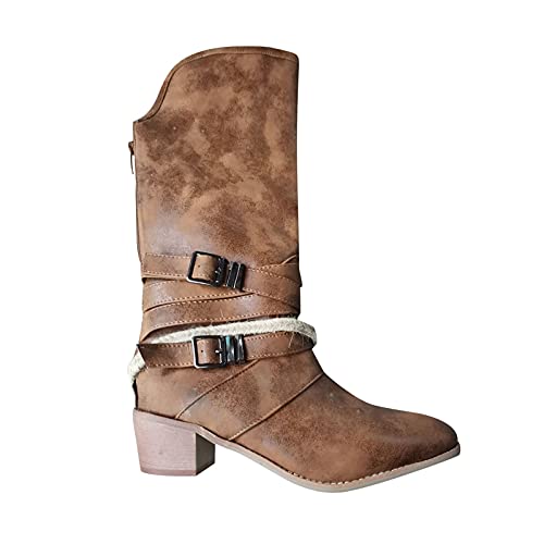 Botas de equitación para mujer, estilo retro, con cremallera, para otoño, con tacón alto, botas de invierno, botas largas, botas de vaquero occidental, botas de vaquero