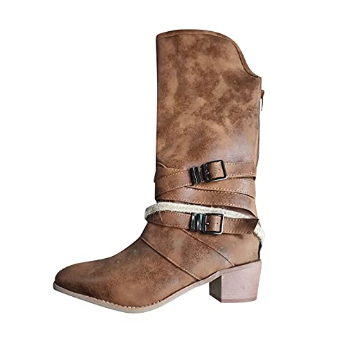 Botas de equitación para mujer, estilo retro, con cremallera, para otoño, con tacón alto, botas de invierno, botas largas, botas de vaquero occidental, botas de vaquero