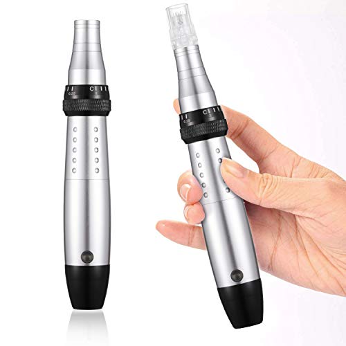 BOWKA Profesional Electrico Derma Pen Facial Cabezales Arrugas Estrías Cicatriz de acne Perdida de cabello para y corporal 4 módulos de aguja estériles, 0.25 mm a 2.0 mm (plata)