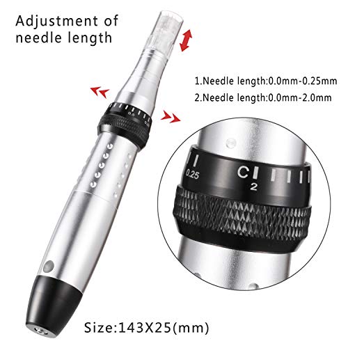 BOWKA Profesional Electrico Derma Pen Facial Cabezales Arrugas Estrías Cicatriz de acne Perdida de cabello para y corporal 4 módulos de aguja estériles, 0.25 mm a 2.0 mm (plata)