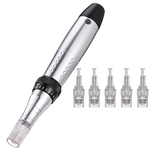 BOWKA Profesional Electrico Derma Pen Facial Cabezales Arrugas Estrías Cicatriz de acne Perdida de cabello para y corporal 4 módulos de aguja estériles, 0.25 mm a 2.0 mm (plata)