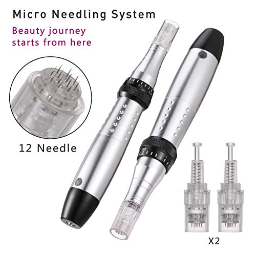 BOWKA Profesional Electrico Derma Pen Facial Cabezales Arrugas Estrías Cicatriz de acne Perdida de cabello para y corporal 4 módulos de aguja estériles, 0.25 mm a 2.0 mm (plata)
