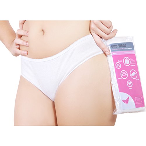 Bragas Desechables Súper Suave y Ligera de Algodón para Mujer (Lote de 5) - Ropa Interior de un Solo Uso para Maternidad Hospitales Viajes SPA Masajes (2) Medium Caderas 97-99 cm, Blanco