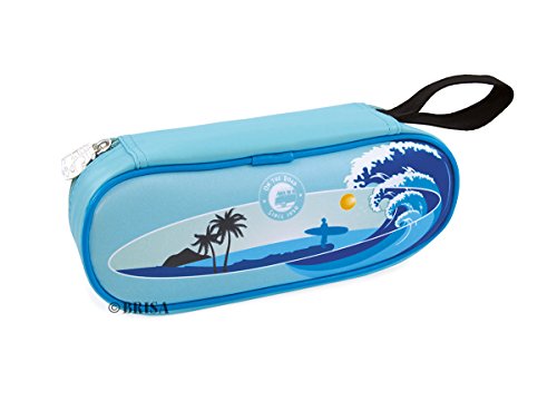 BRISA VW Collection - Volkswagen Furgoneta Hippie Bus T1 Van Estuche para lápices de polipiel (PU), Caja de papelería, Bolso de Maquillaje-Cosméticos, para Escuela/Oficina/Regalo (Surf/Azul)