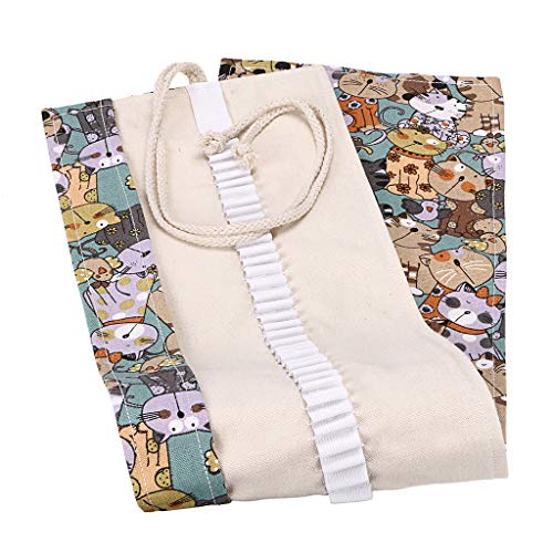 BTSKY Estuche Enrollable para Lápices con 72 Agujeros Cortina de Lápices de Tela de Gran Capacidad Organizador para Envolver Lápices de Colores, Color Café Estampado de Gatos