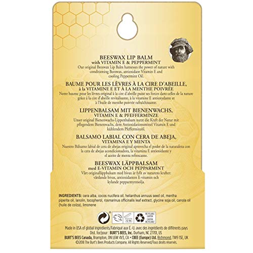 Burt's Bees Pack Dos Por Uno De Bálsamos Labiales Hidratantes De Origen 100 % Natural Burt'S Bees, Cera De Abejas, 2 Tubos En Caja De Blíster, 2 x 4.25 g