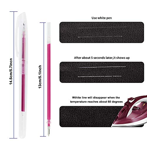 BUZIFU Marcadores de Costura Boligrafos Borrable Tela 12 Recambios y 4 Carcasas Vacías Bolígrafos para Costura Rotuladores Borrables para Tela,Borra con el Calor de la Plancha(Negro/Blanco/Azul/Rojo)