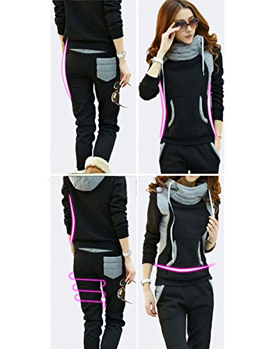 BYD Mujeres 2pcs Conjuntos Chándales Deportivos Casual Collar de Pilas Hoodie Sweatshirt Sudadera con Capucha + Pantalones