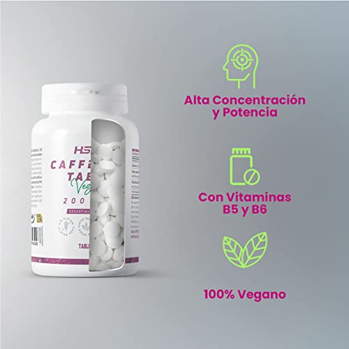 Cafeína Anhidra Pura de HSN | 120 Tabletas de 200 mg Cafeína Efecto Rápido | Dosis Elevada | No-GMO, Vegano, Sin Gluten