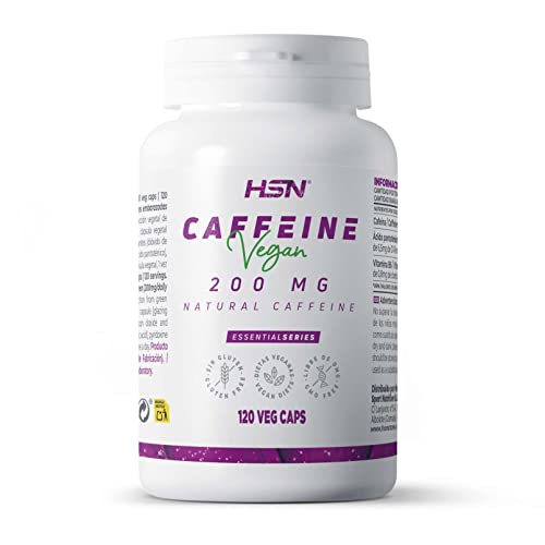 Cafeína Natural de HSN | 120 Cápsulas Vegetales de 200 mg de Cafeína Pura y Efecto Inmediato | Procedente de Granos de Café Verde | Suplemento Estimulante | No-GMO, Vegano, Sin Gluten