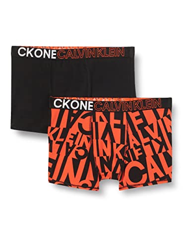 Calvin Klein 2PK Trunks Baadores Ajustados para Hombre, Brokenstripeorangeaop/Pvhblack, 10 años para Niños