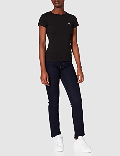 Calvin Klein Embroidery Slim tee Camiseta, Negro (CK Black), M para Mujer