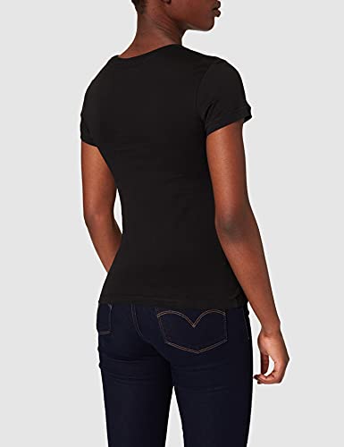 Calvin Klein Embroidery Slim tee Camiseta, Negro (CK Black), M para Mujer