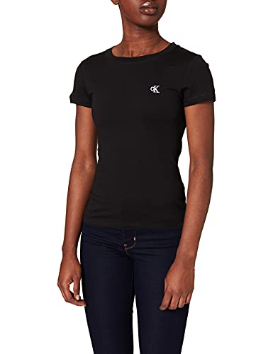 Calvin Klein Embroidery Slim tee Camiseta, Negro (CK Black), M para Mujer