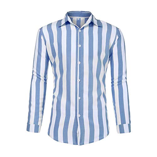 Camisa para Hombre, Manga Larga, Slim Fit, Raya Camisa Elástica Formal Casual para Hombre
