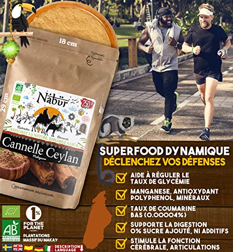 Canela Ceylan Bio Superior de Madagascar Polvo ⭐ 200 Gr ⭐ Nabür Gourmet - Premium, Certificado FR-BIO-01 - Fragancia Sutil y Fragancia Intensa