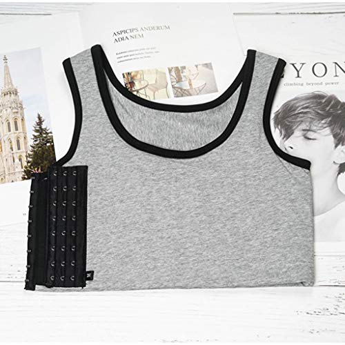 Carpeta de Pecho Tomboy Trans Lesbiana Camiseta Sin Mangas Corsé de Vendaje Súper Elástico Sujetador Deportivo Corto de Algodón Body Sculpting (Color : Gray, Size : Large)