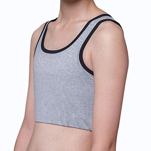 Carpeta de Pecho Tomboy Trans Lesbiana Camiseta Sin Mangas Corsé de Vendaje Súper Elástico Sujetador Deportivo Corto de Algodón Body Sculpting (Color : Gray, Size : Large)