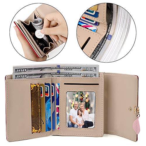 Cartera de Mujer - UTO Monedero Corto Adorno Hoja Colgante Cartera Minimalista con Bolsillo de Cremallera para Monedas