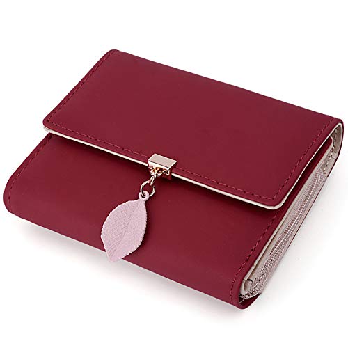 Cartera de Mujer - UTO Monedero Corto Adorno Hoja Colgante Cartera Minimalista con Bolsillo de Cremallera para Monedas