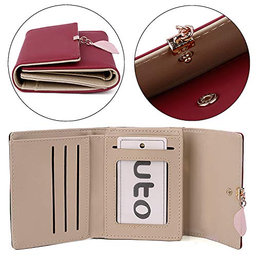 Cartera de Mujer - UTO Monedero Corto Adorno Hoja Colgante Cartera Minimalista con Bolsillo de Cremallera para Monedas