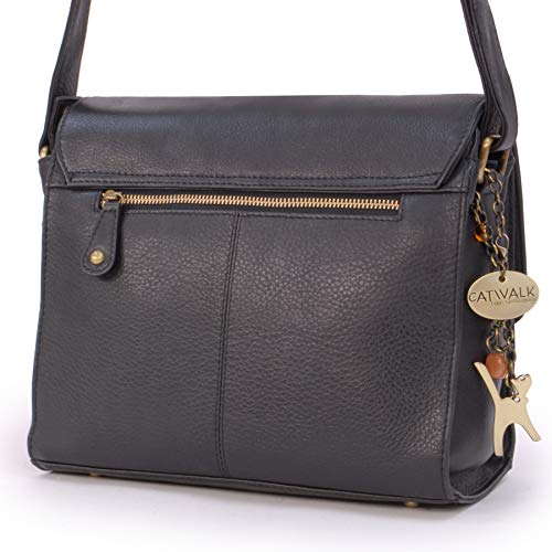CATWALK COLLECTION - Piel - Mensajero/Bolso Bandolera/Cuerpo Cruzado - Para iPad/Tablet - Mujer - Cuero Vintage - DIANA - Negro