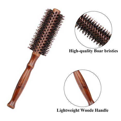 Cepillo de pelo redondo, cerdas de jabalí con mango de madera natural, peine antiestático, peine de masaje para mujeres y hombres, alisar y rizar, cabello húmedo y seco