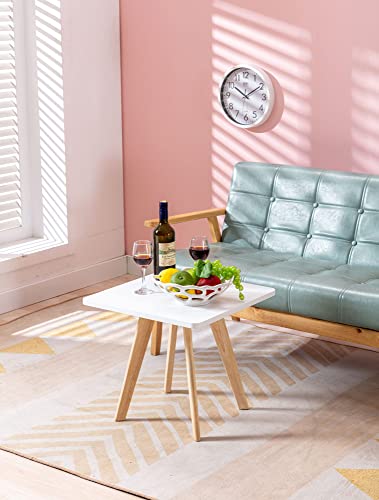 CLP Mesa Auxiliar Cuadrada Almeria De Madera MDF En Estilo Nórdico I Mesita Decorativa con 3 Patas Redondas o Cuadradas, Color:Blanco, Color del Marco:Natura (Cuadrado)
