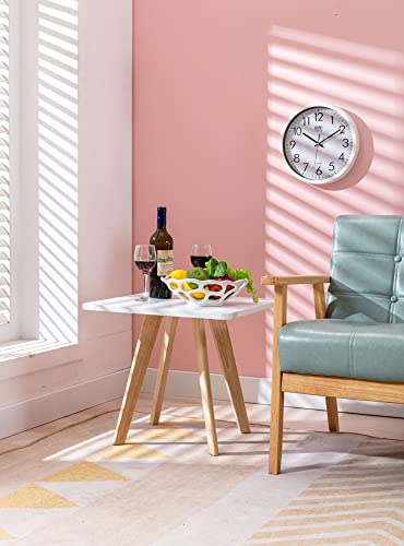 CLP Mesa Auxiliar Cuadrada Almeria De Madera MDF En Estilo Nórdico I Mesita Decorativa con 3 Patas Redondas o Cuadradas, Color:Blanco, Color del Marco:Natura (Cuadrado)