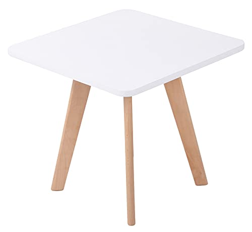 CLP Mesa Auxiliar Cuadrada Almeria De Madera MDF En Estilo Nórdico I Mesita Decorativa con 3 Patas Redondas o Cuadradas, Color:Blanco, Color del Marco:Natura (Cuadrado)