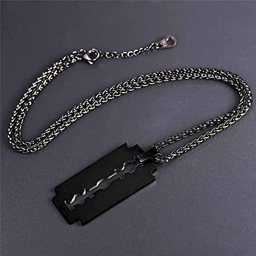 Collar Negro Cadena Eslabones para Hombre 50cm Ajustable con Colgante cuchilla de afeitar regalo cumpleaños día padre