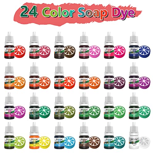 Colorante Jabón - 24 Colores Colorante de Bomba de Baño Líquido para Fabricación de Jabón, Tinte de Jabón para Kit de Suministros de limo, bombas de baño hechas a mano - 6ml Cada Uno