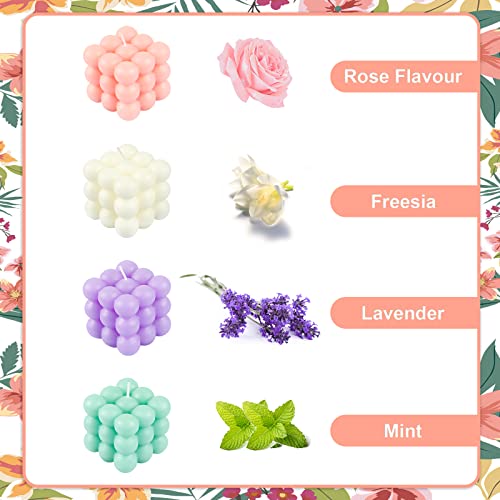 Comius Sharp Bubble Vela 4 Pcs Cube Cubierte Cera Velas Perfumado Vela Lindo Blanco Pink Púrpura Púrpura Vela Verde Para El Hogar Dormitorio Baño Decoración De La Boda