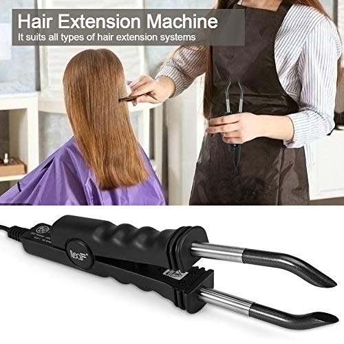 Conector de extensiones de cabello profesional, herramienta de fusión de varita de conector de hierro de calor de fusión, herramientas de conector de peluca de máquina de peluquería de salón(Black)