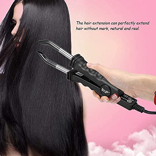 Conector de extensiones de cabello profesional, herramienta de fusión de varita de conector de hierro de calor de fusión, herramientas de conector de peluca de máquina de peluquería de salón(Black)