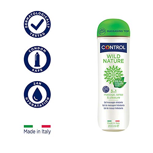 CONTROL Preservativos Nature, Gel de Masaje Wild - Caja de Condones 24 ud Lubricados y Gel De Masaje Corporal Con Aroma a Té Negro 200 ml e Ingredientes Naturales (pack ahorro)
