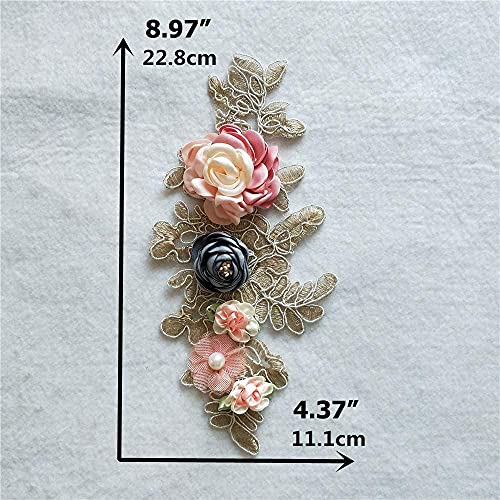 Costura floral en apliques Motif parches bordados de hojas de oro flores de tela gris peonía para hechos a mano BRICOLAJE Artesanía de boda de novia Vestidos de baile Falda Ropa Jeans Decoración Orden