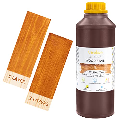 Creative DECO 1L Barniz Madera Interior Tinte al Agua | Color Roble Natural | 1L | Secado Rápido | No Tóxico | para Paneles de Madera, Parquet, Hormigón, Ladrillo, Papel Pintado y Más | Alta Eficacia