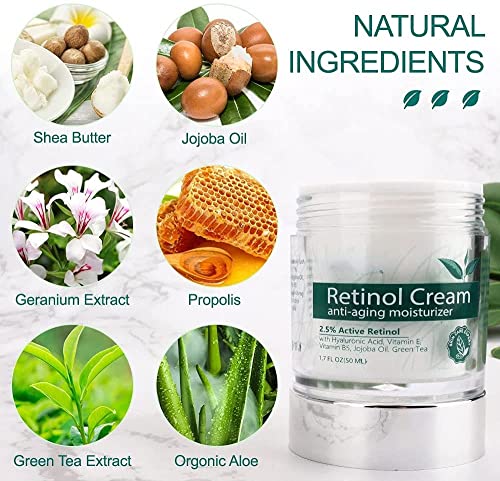 Crema Retinol para Cara, Antiarrugas y Antimanchas Crema de Día y Noche para Mujeres y Hombres,con Ácido Hialurónico, Vitamina E, Crema Hidratante para Pieles Mixtas, Sensibles, Grasas y Secas, 50mL