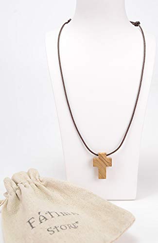 Cruz de Madera de Olivo como Colgante Hombre o Collar Mujer. Santa Cruz Hecha a Mano en Jerusalén, Tierra Santa, por Expertos Artesanos de la Madera de Olivo. Colgante Cruz Madera de Olivo de Belén