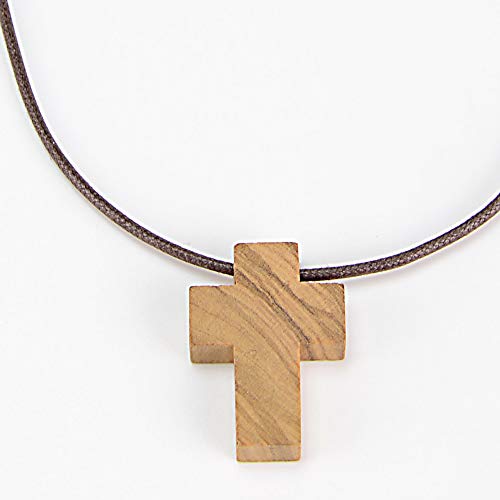 Cruz de Madera de Olivo como Colgante Hombre o Collar Mujer. Santa Cruz Hecha a Mano en Jerusalén, Tierra Santa, por Expertos Artesanos de la Madera de Olivo. Colgante Cruz Madera de Olivo de Belén
