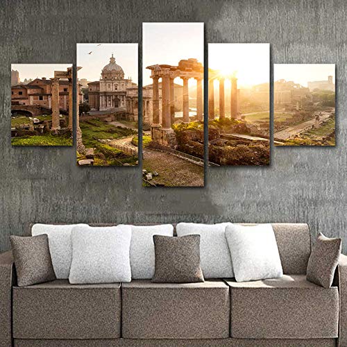 Cuadros en Lienzo Modernos Impresión de Imagen Artística Foro Romano al Amanecer. 5 Piezas HD Mural Póster Fotos Arte Pintura de Pared Lienzo Decorativo para Tu Salón o Dormitorio