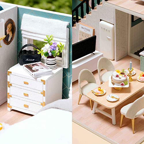 Cuteefun Casas de Munecas Madera en Miniaturas con Música y Muebles, Casas Miniaturas para Montar, Miniaturas para Manualidades, Regalo Original para Niñas Madres Esposas Novias, Vida Cómoda
