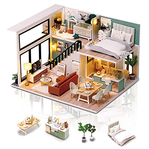 Cuteefun Casas de Munecas Madera en Miniaturas con Música y Muebles, Casas Miniaturas para Montar, Miniaturas para Manualidades, Regalo Original para Niñas Madres Esposas Novias, Vida Cómoda