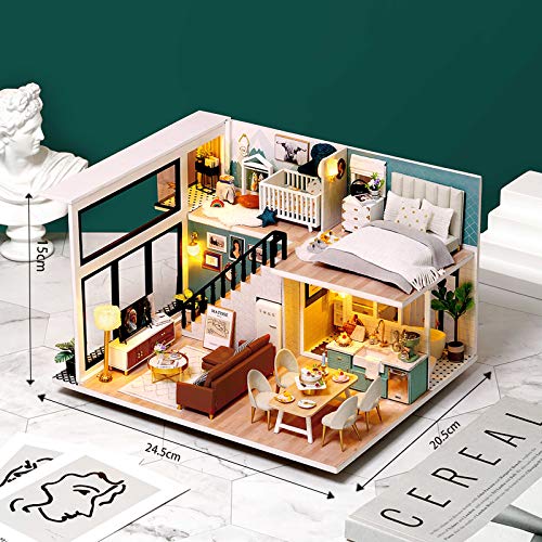 Cuteefun Casas de Munecas Madera en Miniaturas con Música y Muebles, Casas Miniaturas para Montar, Miniaturas para Manualidades, Regalo Original para Niñas Madres Esposas Novias, Vida Cómoda