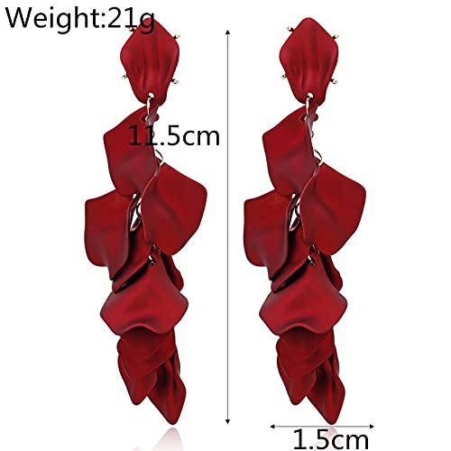CXWK Pendientes Colgantes Vintage para Mujer, Pendientes Largos con borlas de pétalo de Rosa Sexis, joyería Coreana Femenina, Pendientes Rojos