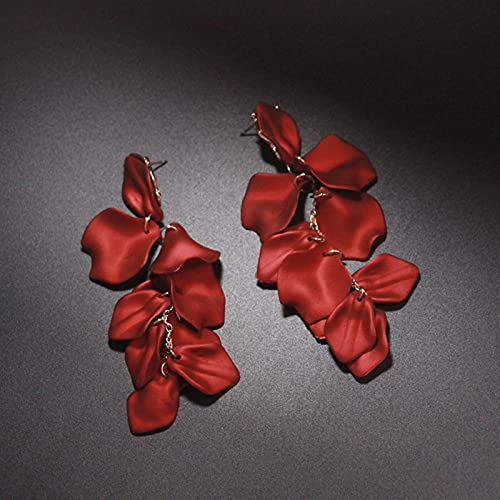 CXWK Pendientes Colgantes Vintage para Mujer, Pendientes Largos con borlas de pétalo de Rosa Sexis, joyería Coreana Femenina, Pendientes Rojos