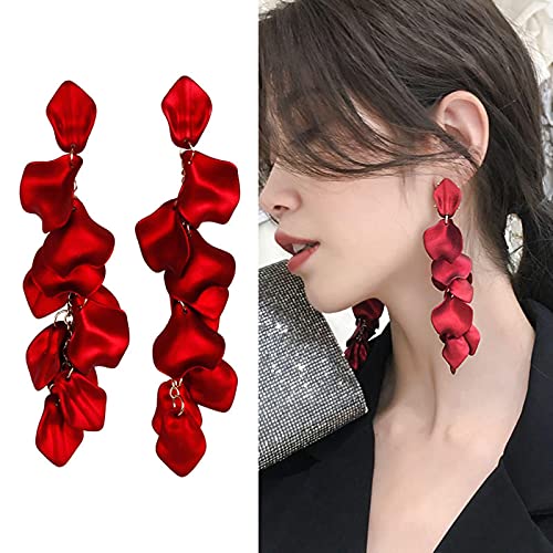 CXWK Pendientes Colgantes Vintage para Mujer, Pendientes Largos con borlas de pétalo de Rosa Sexis, joyería Coreana Femenina, Pendientes Rojos