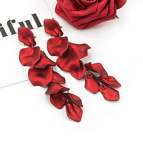CXWK Pendientes Colgantes Vintage para Mujer, Pendientes Largos con borlas de pétalo de Rosa Sexis, joyería Coreana Femenina, Pendientes Rojos